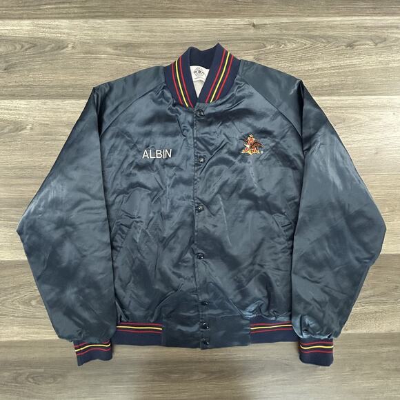 Vintage Anheuser Busch Satin Bomber Jacket Mens Large Beer Promo Bar 80s - Picture 1 of 6